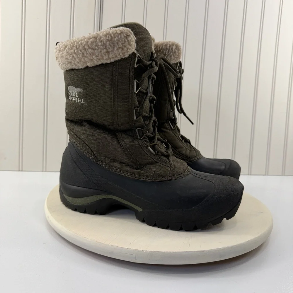 Sorel Women's Cumberland Olive Green‎ and Black Snow Boots w/Shearling Cuff Sz 6